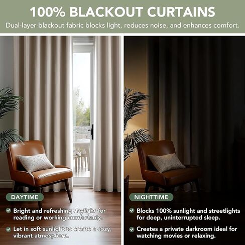 Deconovo Blackout Curtains Tab Top, Faux Linen Room Darkening Thermal Drapes for Bedroom & Living Room, (52" W x 84" L (Pack of 2), Cream White) in Kuwait