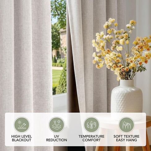 Deconovo Blackout Curtains Tab Top, Faux Linen Room Darkening Thermal Drapes for Bedroom & Living Room, (52" W x 84" L (Pack of 2), Cream White) in Kuwait