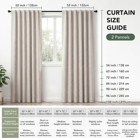 Deconovo Blackout Curtains Tab Top, Faux Linen Room Darkening Thermal Drapes for Bedroom & Living Room, (52" W x 84" L (Pack of 2), Cream White) in Kuwait