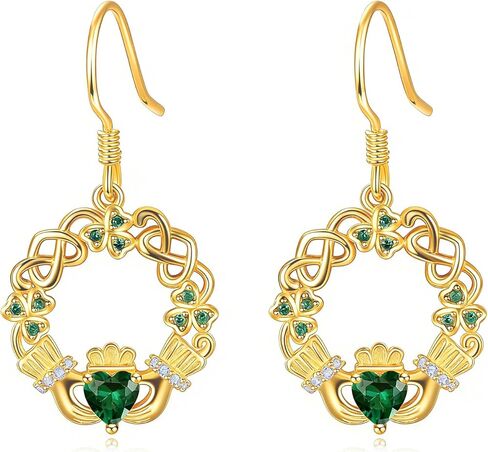 Claddagh Earrings for Women Celtic Knot Shamrock Irish Earrings 14k Gold Plate Ireland Irish Jewelry for Women St Patricks Day Gifts in Saudi Arabia