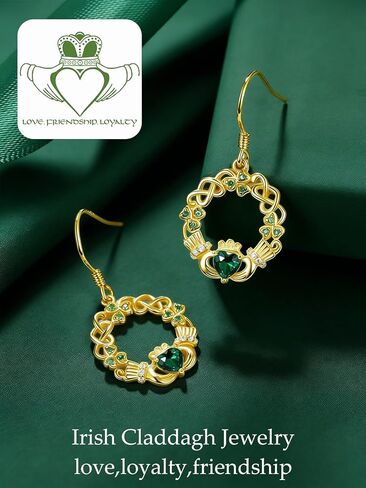 Claddagh Earrings for Women Celtic Knot Shamrock Irish Earrings 14k Gold Plate Ireland Irish Jewelry for Women St Patricks Day Gifts in Saudi Arabia