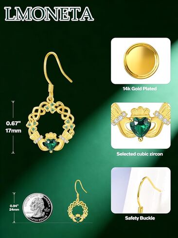 Claddagh Earrings for Women Celtic Knot Shamrock Irish Earrings 14k Gold Plate Ireland Irish Jewelry for Women St Patricks Day Gifts in Saudi Arabia