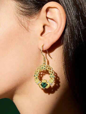Claddagh Earrings for Women Celtic Knot Shamrock Irish Earrings 14k Gold Plate Ireland Irish Jewelry for Women St Patricks Day Gifts in Saudi Arabia