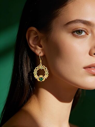 Claddagh Earrings for Women Celtic Knot Shamrock Irish Earrings 14k Gold Plate Ireland Irish Jewelry for Women St Patricks Day Gifts in Saudi Arabia