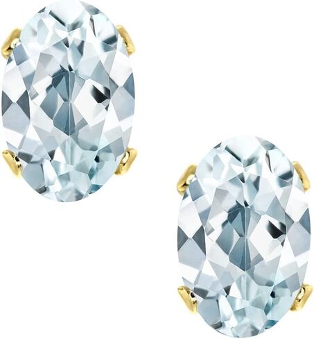 Gem Stone King 10K Yellow Gold Aquamarine Stud Earrings For Women Men | 0.80 Cttw | Gemstone Birthstone | Oval 6X4MM in Saudi Arabia
