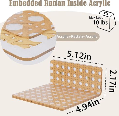 Small Boho Floating Shelf for Wall, Rattan Wall Shelf with Frosted Acrylic, Easy Install Mini Wall Shelf for Plants, Perfume & Decor, Bathroom Bedroom Apartment Decor in Kuwait