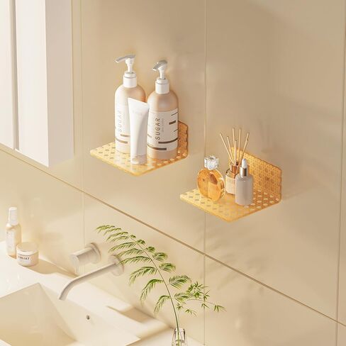 Small Boho Floating Shelf for Wall, Rattan Wall Shelf with Frosted Acrylic, Easy Install Mini Wall Shelf for Plants, Perfume & Decor, Bathroom Bedroom Apartment Decor in Kuwait