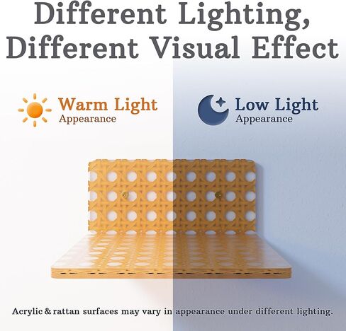 Small Boho Floating Shelf for Wall, Rattan Wall Shelf with Frosted Acrylic, Easy Install Mini Wall Shelf for Plants, Perfume & Decor, Bathroom Bedroom Apartment Decor in Kuwait