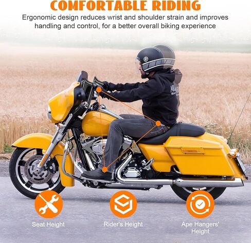 14" Rise Pre-Wired Ape Hangers Handlebars 1 1/4" Fat 1" Clamp Meathook Monkey Bar for Harley Touring 2008-2013 Harley Street Glide FLHX Electra Glide Standard FLHT Ultra Limited FLHTK in Kuwait