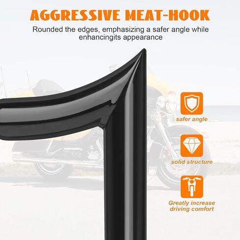 14" Rise Pre-Wired Ape Hangers Handlebars 1 1/4" Fat 1" Clamp Meathook Monkey Bar for Harley Touring 2008-2013 Harley Street Glide FLHX Electra Glide Standard FLHT Ultra Limited FLHTK in Kuwait