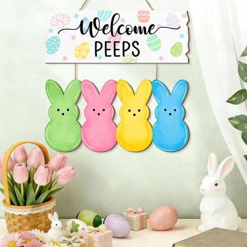 ترحيب اللمحات عيد الفصح علامة الباب، سعيد عيد الفصح البيض الأرنب أرنب باب شماعات الزينة، إكليل خشبي الربيع علامات معلقة للمنزل جدار نافذة ساحة مزرعة ديكور داخلي في الهواء الطلق in Kuwait