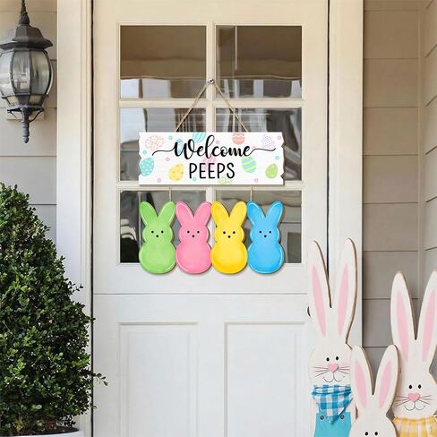 ترحيب اللمحات عيد الفصح علامة الباب، سعيد عيد الفصح البيض الأرنب أرنب باب شماعات الزينة، إكليل خشبي الربيع علامات معلقة للمنزل جدار نافذة ساحة مزرعة ديكور داخلي في الهواء الطلق in Kuwait