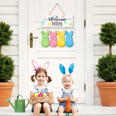 ترحيب اللمحات عيد الفصح علامة الباب، سعيد عيد الفصح البيض الأرنب أرنب باب شماعات الزينة، إكليل خشبي الربيع علامات معلقة للمنزل جدار نافذة ساحة مزرعة ديكور داخلي في الهواء الطلق in Kuwait