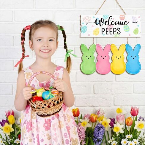 ترحيب اللمحات عيد الفصح علامة الباب، سعيد عيد الفصح البيض الأرنب أرنب باب شماعات الزينة، إكليل خشبي الربيع علامات معلقة للمنزل جدار نافذة ساحة مزرعة ديكور داخلي في الهواء الطلق in Kuwait