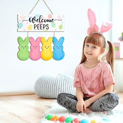 ترحيب اللمحات عيد الفصح علامة الباب، سعيد عيد الفصح البيض الأرنب أرنب باب شماعات الزينة، إكليل خشبي الربيع علامات معلقة للمنزل جدار نافذة ساحة مزرعة ديكور داخلي في الهواء الطلق in Kuwait