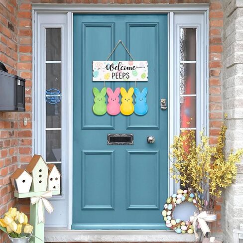 ترحيب اللمحات عيد الفصح علامة الباب، سعيد عيد الفصح البيض الأرنب أرنب باب شماعات الزينة، إكليل خشبي الربيع علامات معلقة للمنزل جدار نافذة ساحة مزرعة ديكور داخلي في الهواء الطلق in Kuwait