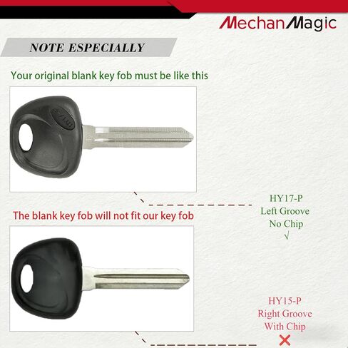MechanMagic HY17-P استبدال المفتاح يناسب Hyundai Elantra Kia Rondol 2006-2010 Uncut Transponder اشتعال مفتاح باب السيارة الفارغ بدون رقاقة (مجموعة من 2) in Kuwait