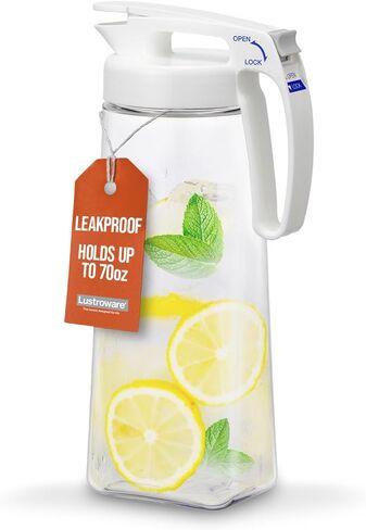 QuickServe Airtight Pitcher - 2.1L (70oz), Heat Resistant, BPA-Free SAN Plastic, One Touch Open & Close, Space-Saving, Made in Japan - White in Saudi Arabia