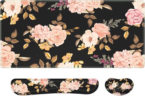 سجادة مكتب، مسند معصم كبير للوحة الماوس، مسند معصم للوحة المفاتيح، وسادة مكتب مريحة 4 في 1 ممتدة مع مجموعة قواعد، لوحة ماوس للألعاب مع عدم الانزلاق للنساء في المنزل والمكتب، وردي ذهبي وردي in Kuwait