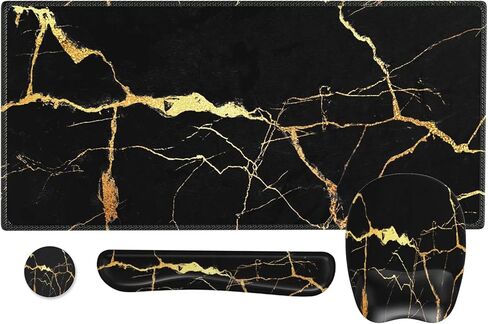 Mousepad with Wrist Rest, Desk Pad for Keyboard and Mouse, Black Mouse Pad, Ergonomic Mouse Pad Set, Keyboard Wrist Rest with Coaster, Desk Mat Set for Office (Black Gold Marble) in Kuwait