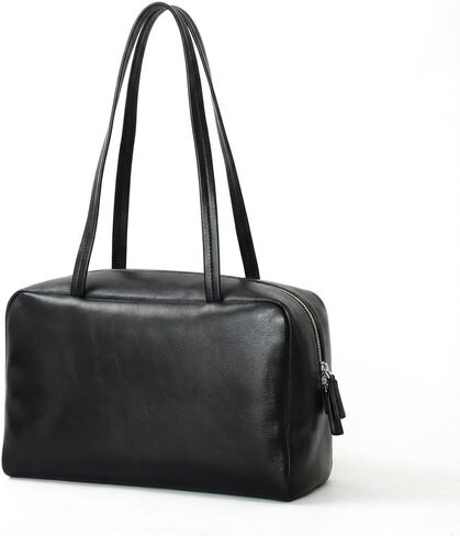 Genuine Sheepskin Women Shoulder Bag Purses Black Minimalist Design Slim Flat Handles Dual Zipper Closure Antique Silver Hardware 12x7x4 in Ideal for Daily Commute Casual Outings in Saudi Arabia