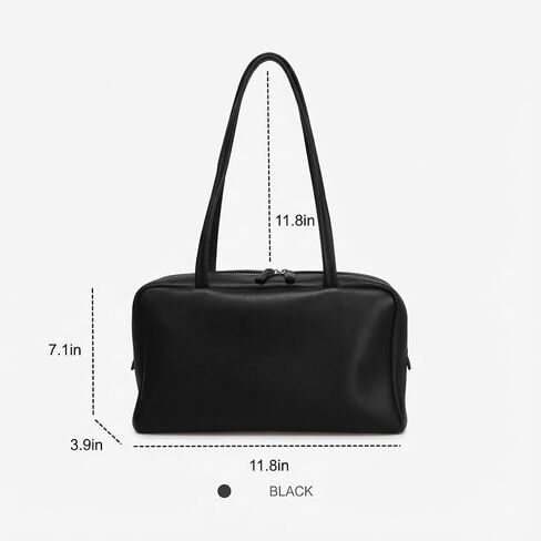 Genuine Sheepskin Women Shoulder Bag Purses Black Minimalist Design Slim Flat Handles Dual Zipper Closure Antique Silver Hardware 12x7x4 in Ideal for Daily Commute Casual Outings in Saudi Arabia