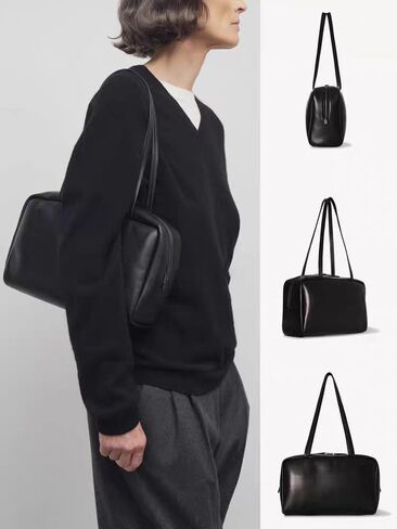 Genuine Sheepskin Women Shoulder Bag Purses Black Minimalist Design Slim Flat Handles Dual Zipper Closure Antique Silver Hardware 12x7x4 in Ideal for Daily Commute Casual Outings in Saudi Arabia