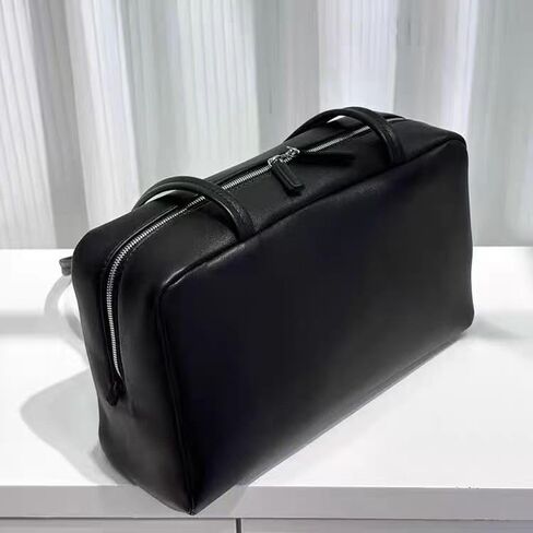 Genuine Sheepskin Women Shoulder Bag Purses Black Minimalist Design Slim Flat Handles Dual Zipper Closure Antique Silver Hardware 12x7x4 in Ideal for Daily Commute Casual Outings in Saudi Arabia