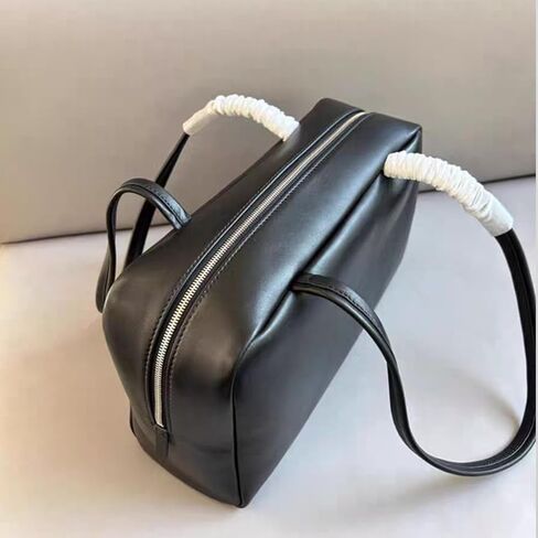Genuine Sheepskin Women Shoulder Bag Purses Black Minimalist Design Slim Flat Handles Dual Zipper Closure Antique Silver Hardware 12x7x4 in Ideal for Daily Commute Casual Outings in Saudi Arabia