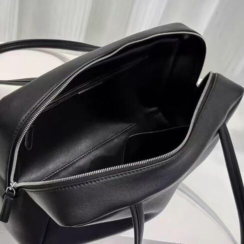 Genuine Sheepskin Women Shoulder Bag Purses Black Minimalist Design Slim Flat Handles Dual Zipper Closure Antique Silver Hardware 12x7x4 in Ideal for Daily Commute Casual Outings in Saudi Arabia