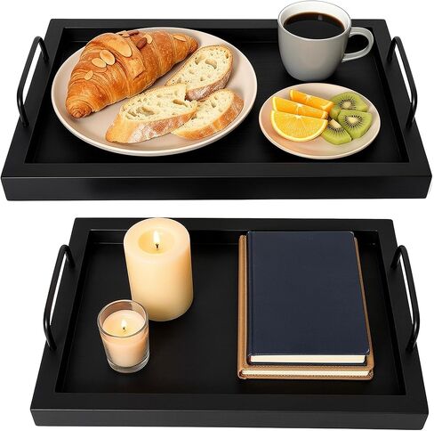 Besti Rustic Vintage Food Serving Trays (Set of 2) | Nesting Wooden Board with Metal Handles | Stylish Farmhouse Decor Serving Platters | Large: 15 x2 x11" - Small: 13 x2 x9" inches (Rustic Burnt) in Saudi Arabia