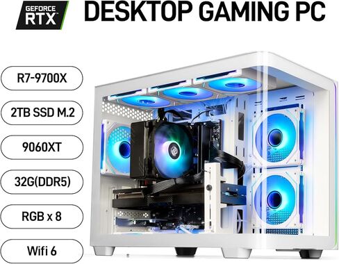LXZ Gaming PC Desktop - Ryzen 7 9700X, Radeon RX 9060 XT 16GB, 32GB DDR5 RAM, 2TB NVMe 4.0 SSD, 850W PSU - Tower PC Ready for 1440p & 4K 8K Gaming, VR, and Streaming (Black) in Kuwait