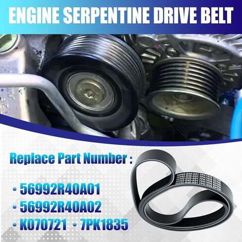 56992R40A01 Engine Serpentine Drive Belt Compatible with Honda Accord L4 2.4L 2008 2009 2010 2011 2012, Replacement for 56992R40A01 56992R40A02 K070721 7PK1835, V-Ribbed Belt 1836MM 7PK1836 in Saudi Arabia