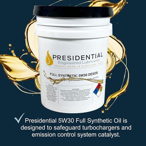 Presidential Full Synthetic Dexos 5W30 – Premium Motor Oil for Gasoline Engine Performance & Protection – Meets or exceeds GM Dexos Gen 3 specs - Made in USA (5 Gallon Pail) in Kuwait