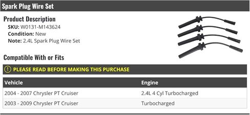 Spark Plug Wire Set - Compatible with 2003-2009 Chrysler PT Cruiser 2.4L 4-Cylinder Turbo in Saudi Arabia
