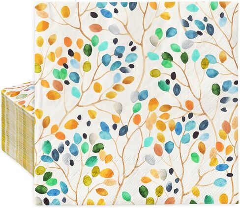 AnyDesign 100Pcs Colorful Leaves Guest Napkins Watercolor Leaf Branches Disposable Paper Napkins Dinner Hand Napkin for Home Kitchen Bathroom Holiday Party Supplies, 3 Ply, 13 x 15.7 Inch in Saudi Arabia