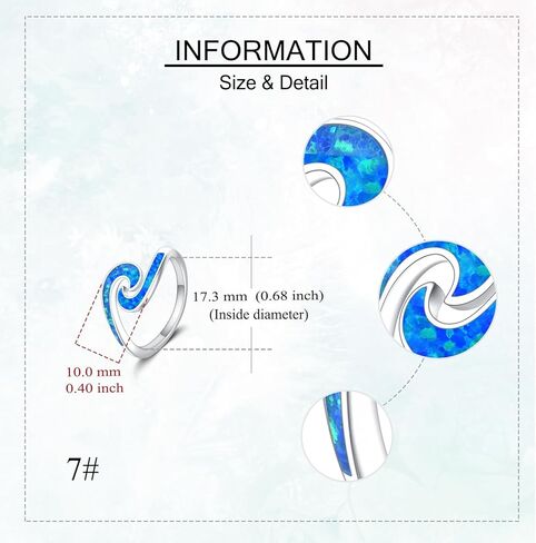 Wave Ring 925 Sterling Silver Blue Opal Wave Rings Sea Beach Ocean Jewelry Gifts for Women #8 in Saudi Arabia