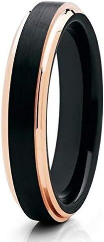 خاتم زفاف من التنجستين باللون الذهبي الوردي مقاس 4 مم، خاتم من التنجستن الأسود، خاتم من الذهب الوردي عيار 18 قيراط، خاتم من كربيد التنجستن، خاتم الذكرى السنوية، للرجال والنساء، مقاس مريح in Kuwait