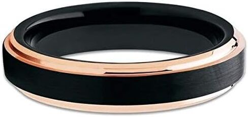 خاتم زفاف من التنجستين باللون الذهبي الوردي مقاس 4 مم، خاتم من التنجستن الأسود، خاتم من الذهب الوردي عيار 18 قيراط، خاتم من كربيد التنجستن، خاتم الذكرى السنوية، للرجال والنساء، مقاس مريح in Kuwait