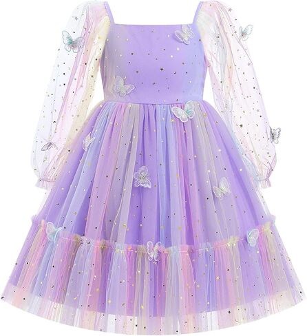 IBTOM CASTLE Birthday Dress for Girls Long Sleeve Glitter Star Tulle Party Dresses Sequin Bowknot Christmas Pageant Gown in Saudi Arabia