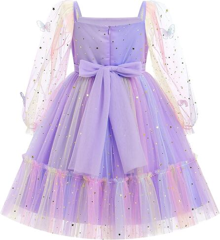 IBTOM CASTLE Birthday Dress for Girls Long Sleeve Glitter Star Tulle Party Dresses Sequin Bowknot Christmas Pageant Gown in Saudi Arabia