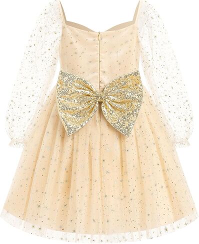 IBTOM CASTLE Birthday Dress for Girls Long Sleeve Glitter Star Tulle Party Dresses Sequin Bowknot Christmas Pageant Gown in Saudi Arabia