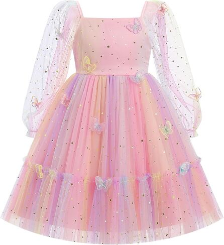 IBTOM CASTLE Birthday Dress for Girls Long Sleeve Glitter Star Tulle Party Dresses Sequin Bowknot Christmas Pageant Gown in Saudi Arabia