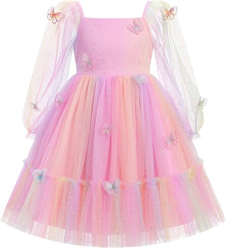 IBTOM CASTLE Birthday Dress for Girls Long Sleeve Glitter Star Tulle Party Dresses Sequin Bowknot Christmas Pageant Gown in Saudi Arabia