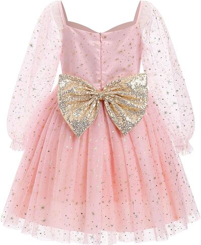 IBTOM CASTLE Birthday Dress for Girls Long Sleeve Glitter Star Tulle Party Dresses Sequin Bowknot Christmas Pageant Gown in Saudi Arabia