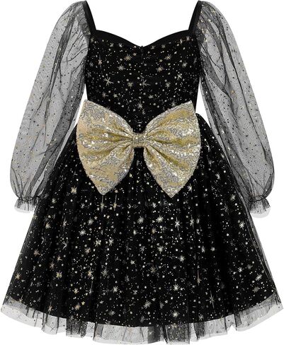 IBTOM CASTLE Birthday Dress for Girls Long Sleeve Glitter Star Tulle Party Dresses Sequin Bowknot Christmas Pageant Gown in Saudi Arabia