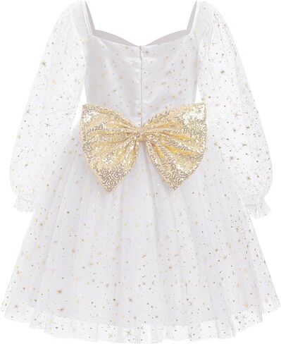 IBTOM CASTLE Birthday Dress for Girls Long Sleeve Glitter Star Tulle Party Dresses Sequin Bowknot Christmas Pageant Gown in Saudi Arabia