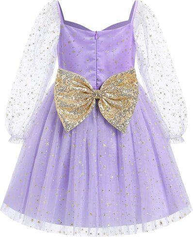 IBTOM CASTLE Birthday Dress for Girls Long Sleeve Glitter Star Tulle Party Dresses Sequin Bowknot Christmas Pageant Gown in Saudi Arabia