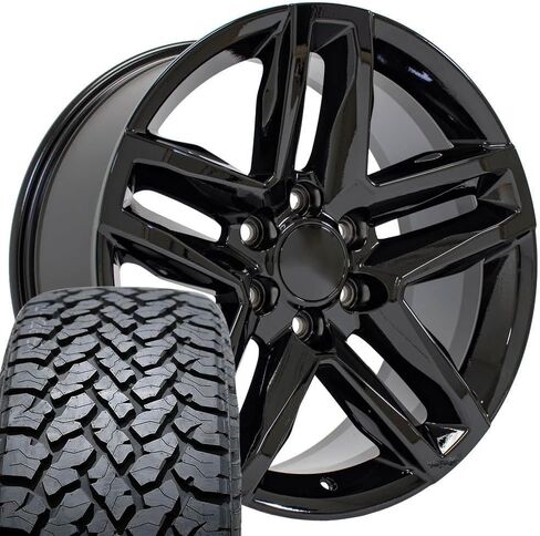 OE Wheels CV34 20 Inch Rims and Tires Fit Silverado 1500 Trail Boss Style 6x139.7 20x9 Gloss Black - Hollander 5911 - TS-37 AT 275/55-20 (Set of 4) in Saudi Arabia