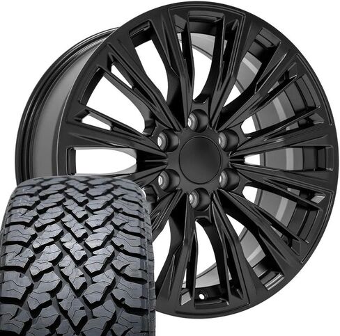 OE Wheels CA93 20 Inch Rims and Tires Fit Escalade-V Series Style 6x139.7 20x9 Satin Black - Hollander 4869 - TS-37 AT 275/55-20 (Set of 4) in Saudi Arabia
